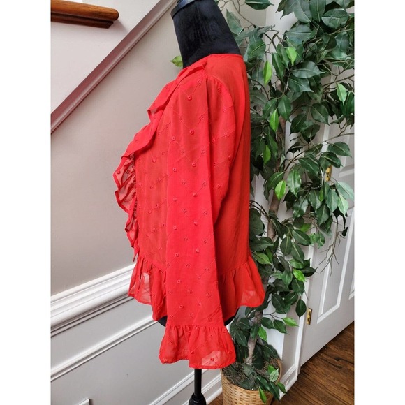 Soho New York & Company Women Red Polyester V-Neck Long Sleeve Top Blouse Small - Picture 5 of 11